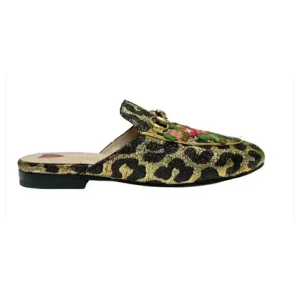 Gucci Lurex Jacquard Leopard Princetown Slippers 35 5 Horsebit Cheetah Slides - Picture 2 of 9